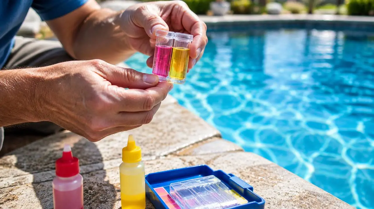 Pool water being tested during a service visit